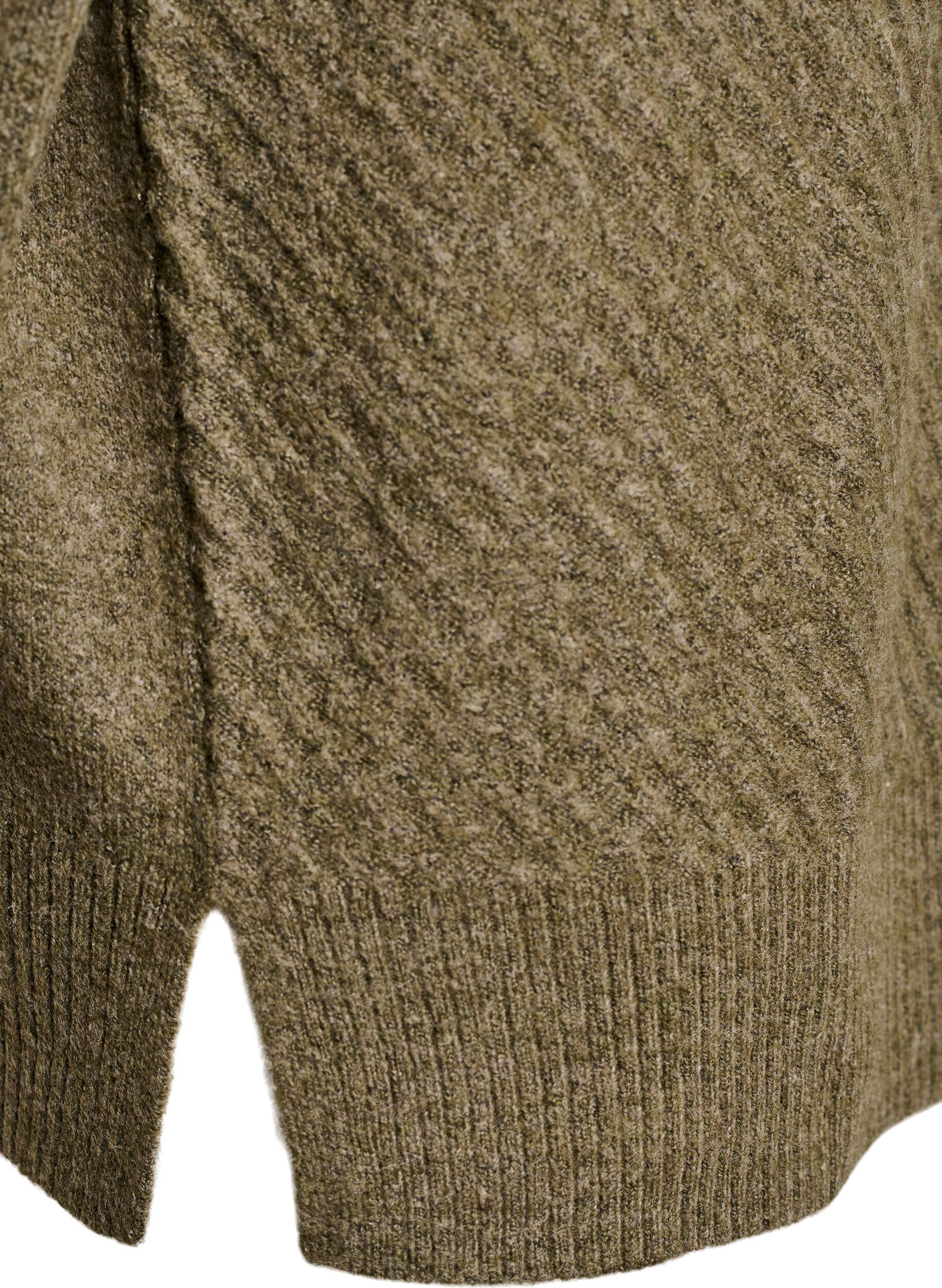 Zizzi Stickad blus med V-format ribbm&ouml;nster och slitsar, Gr&ouml;n, Packshot image number 3