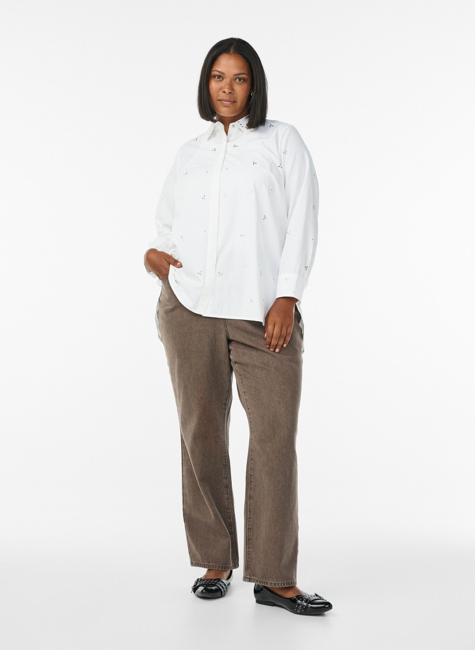 Zizzi Tr&ouml;ja med strass, Vit, Model image number 1