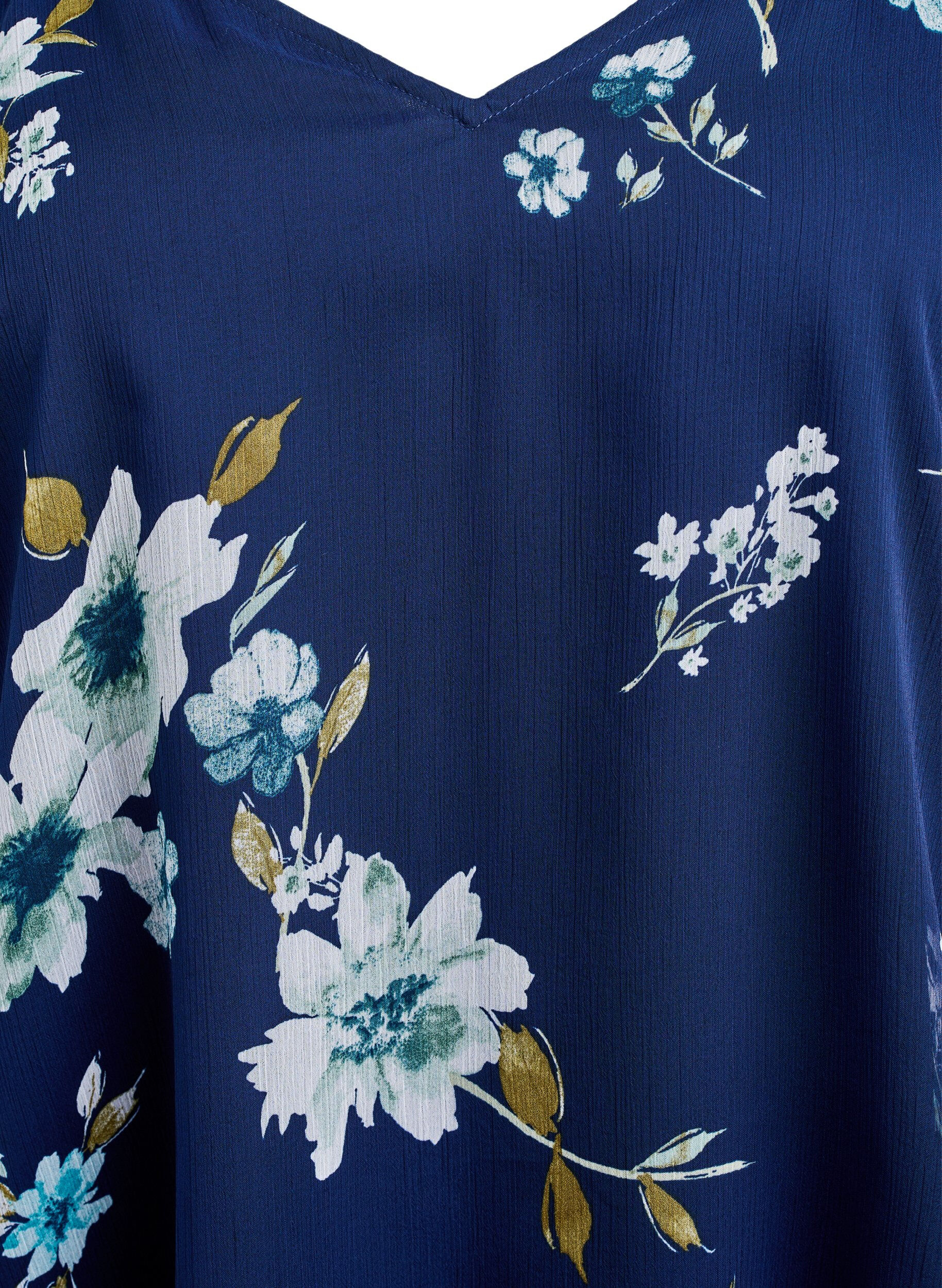 ZizziChiffongblus med blommigt tryck och l&aring;nga &auml;rmar, Bl&aring;, Packshot image number 2