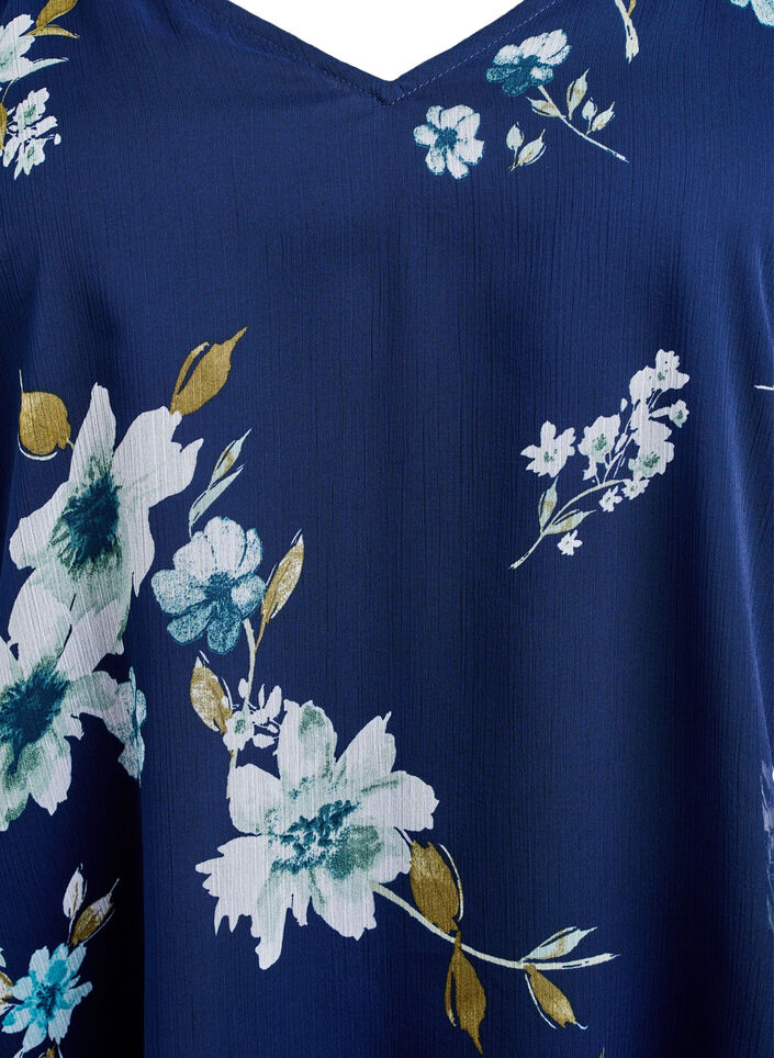 Chiffongblus med blommigt tryck och l&aring;nga &auml;rmar, Bl&aring;, Packshot image number 2