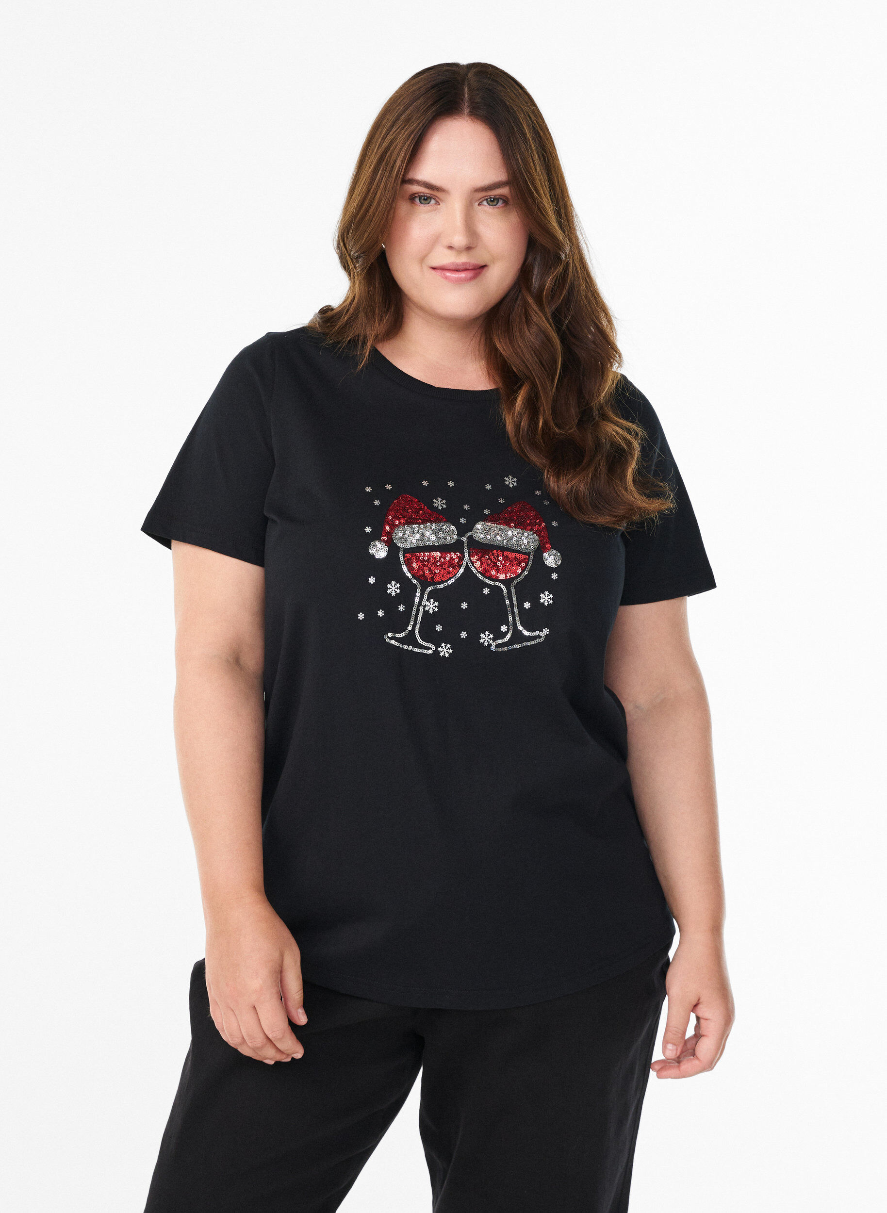 ZizziJul-t-shirt i ekologisk bomull, Svart, Model image number 0