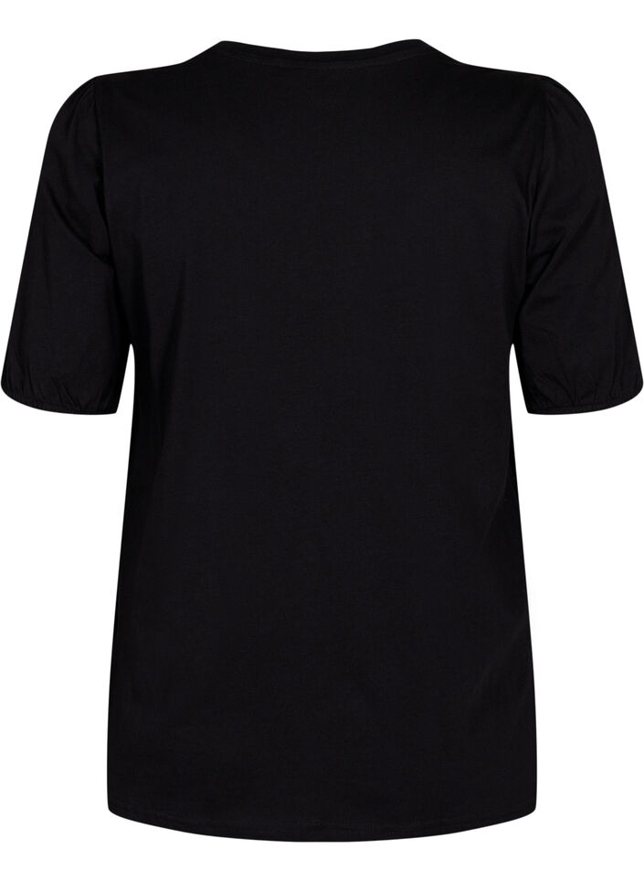 T-shirt i bomull med 2/4-ärmar, Black, Packshot image number 1