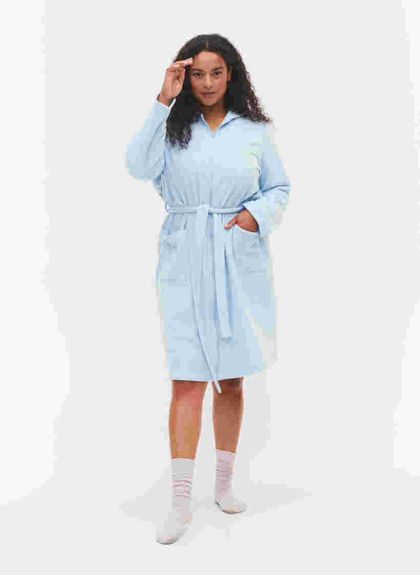 Morgonrock med blixtlås och huva, Cashmere Blue, Model image number 2