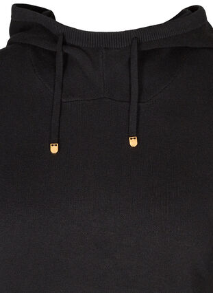 Stickad tröja med luva och snöre, Black, Packshot image number 2