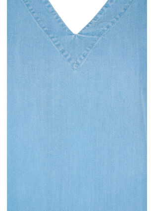 Blus med draperade ärmar, Light blue denim, Packshot image number 2