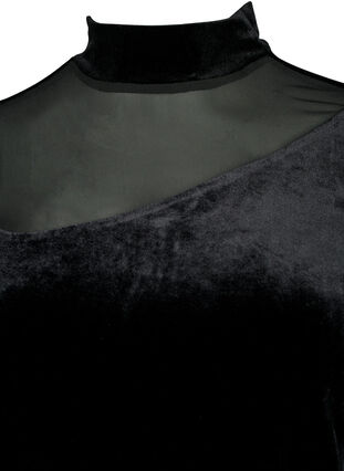 Sammetsblus med långa genomskinliga ärmar i mesh	, Black, Packshot image number 2