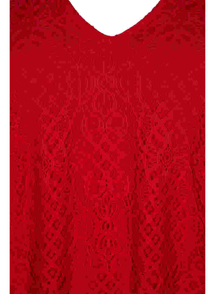 Långärmad spetsblus med V-ringad hals, Tango Red, Packshot image number 2
