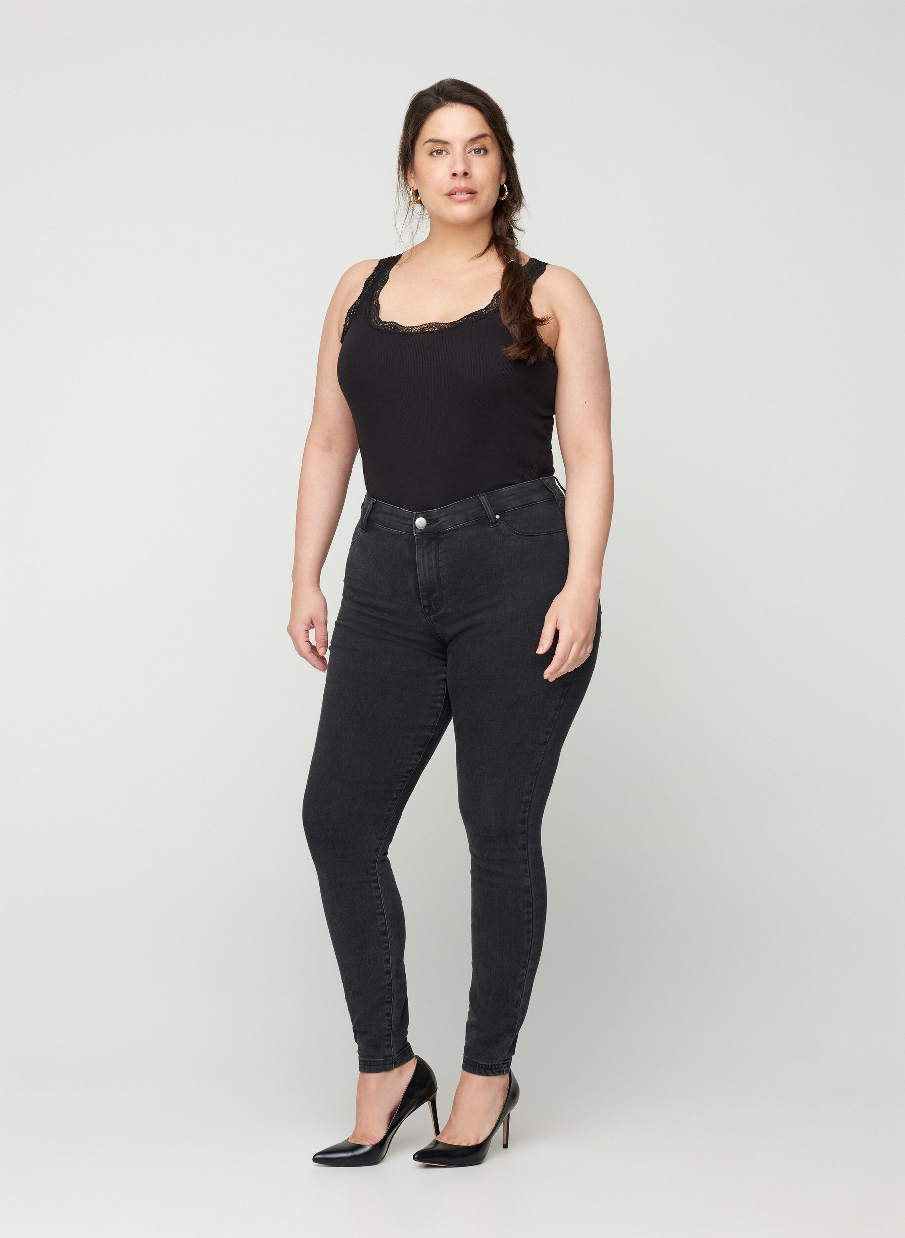 Zizzi Jeggings i bomullsmix, Grey Denim, Model image number 0