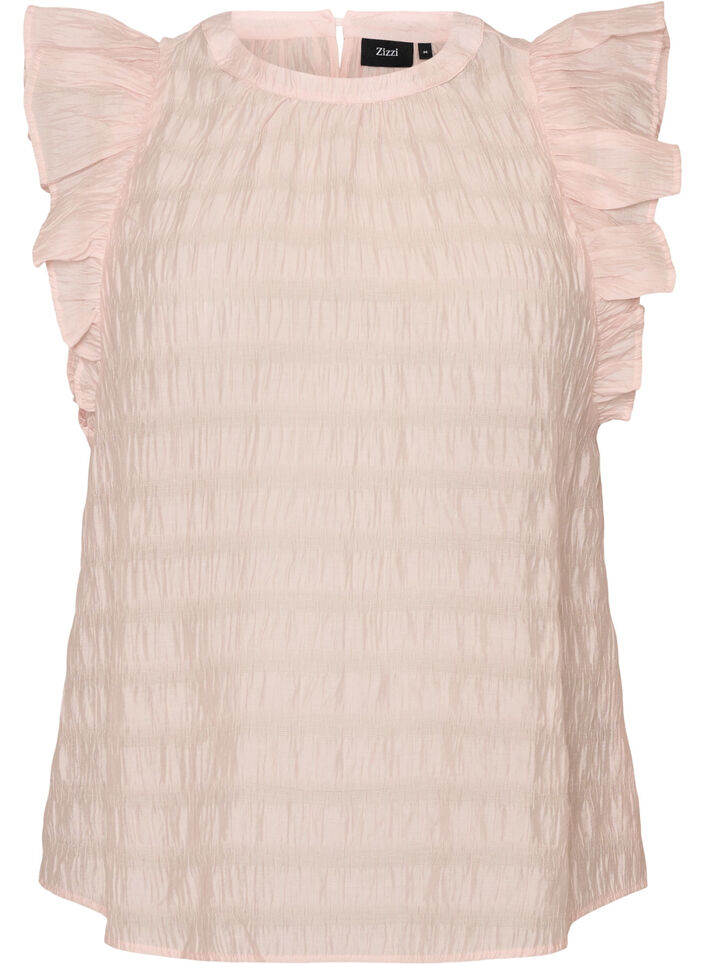 &Auml;rml&ouml;s blus med struktur och volanger, Rosa, Packshot image number 0