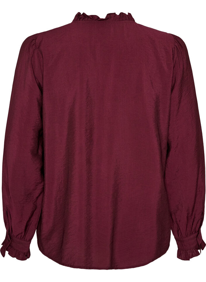 Skjortblus med broderade blomapplikationer, R&ouml;d, Packshot image number 1
