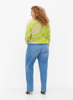Raka jeans med rå kanter, Medium Blue, Model image number 1