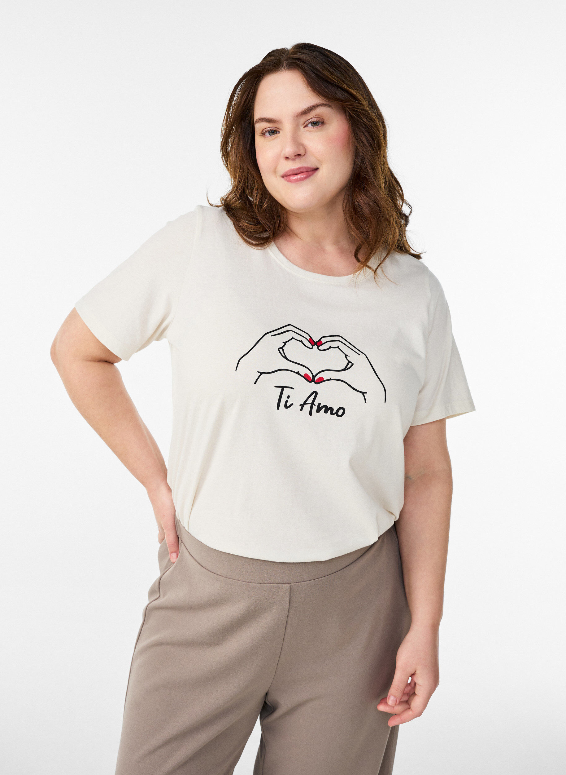 T-shirt med tryck, Vit, Model