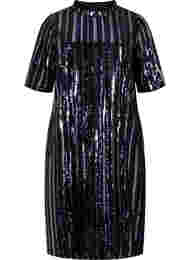 Kortärmad paljettklänning med slits, Evening Blue Stripe , Packshot