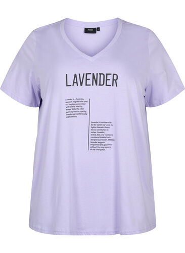 V-ringad t-shirt i bomull med texttryck, Lavender w. Text, Packshot image number 0