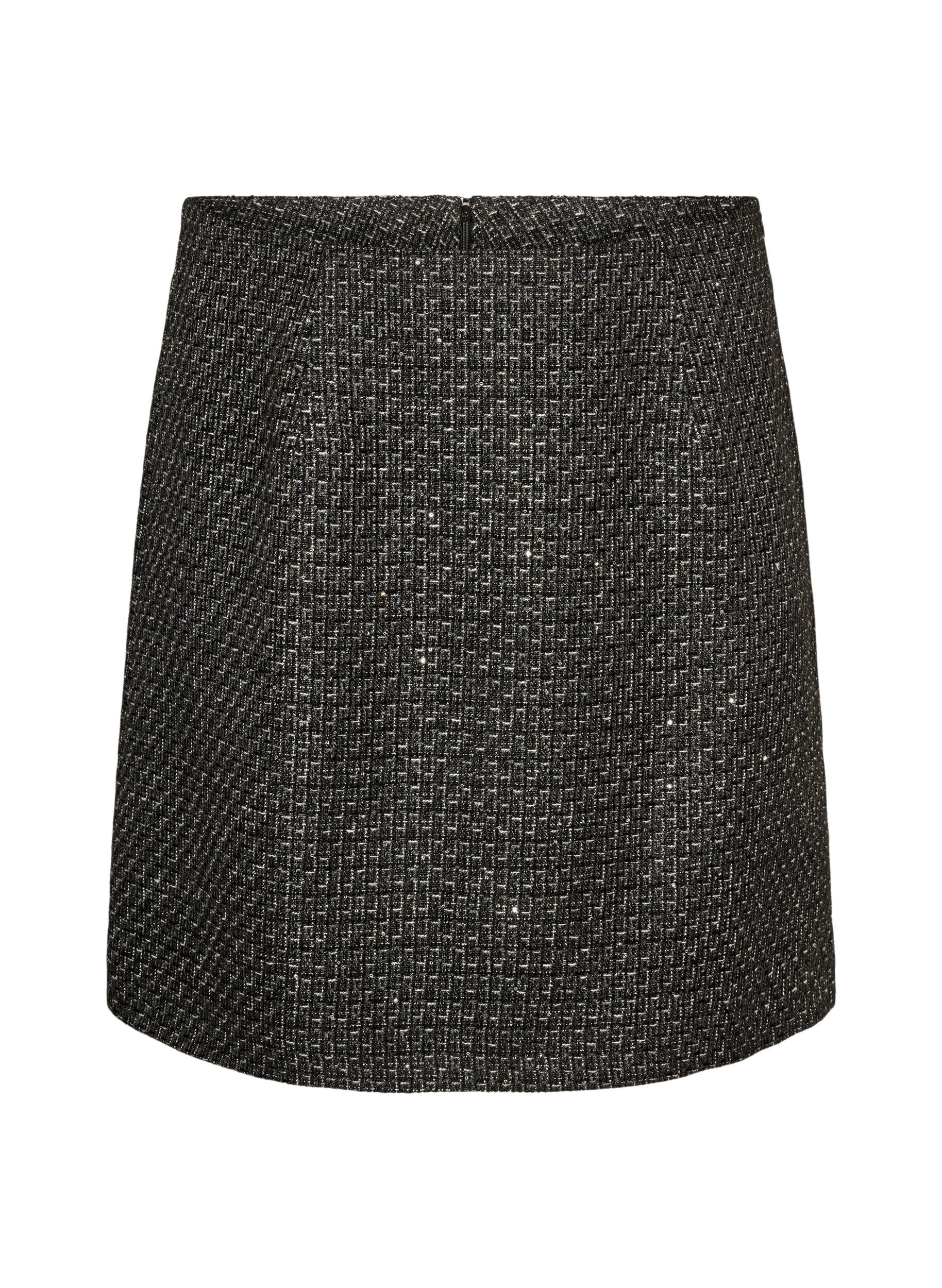 ZizziKort kjol i boucl&eacute; med paljetter, Svart, Packshot image number 0