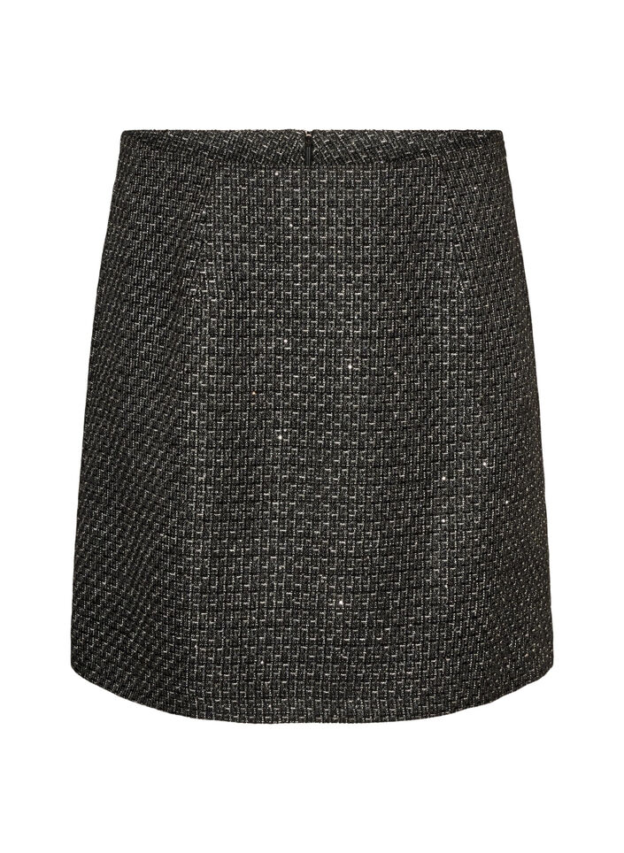 Kort kjol i boucl&eacute; med paljetter, Svart, Packshot image number 0