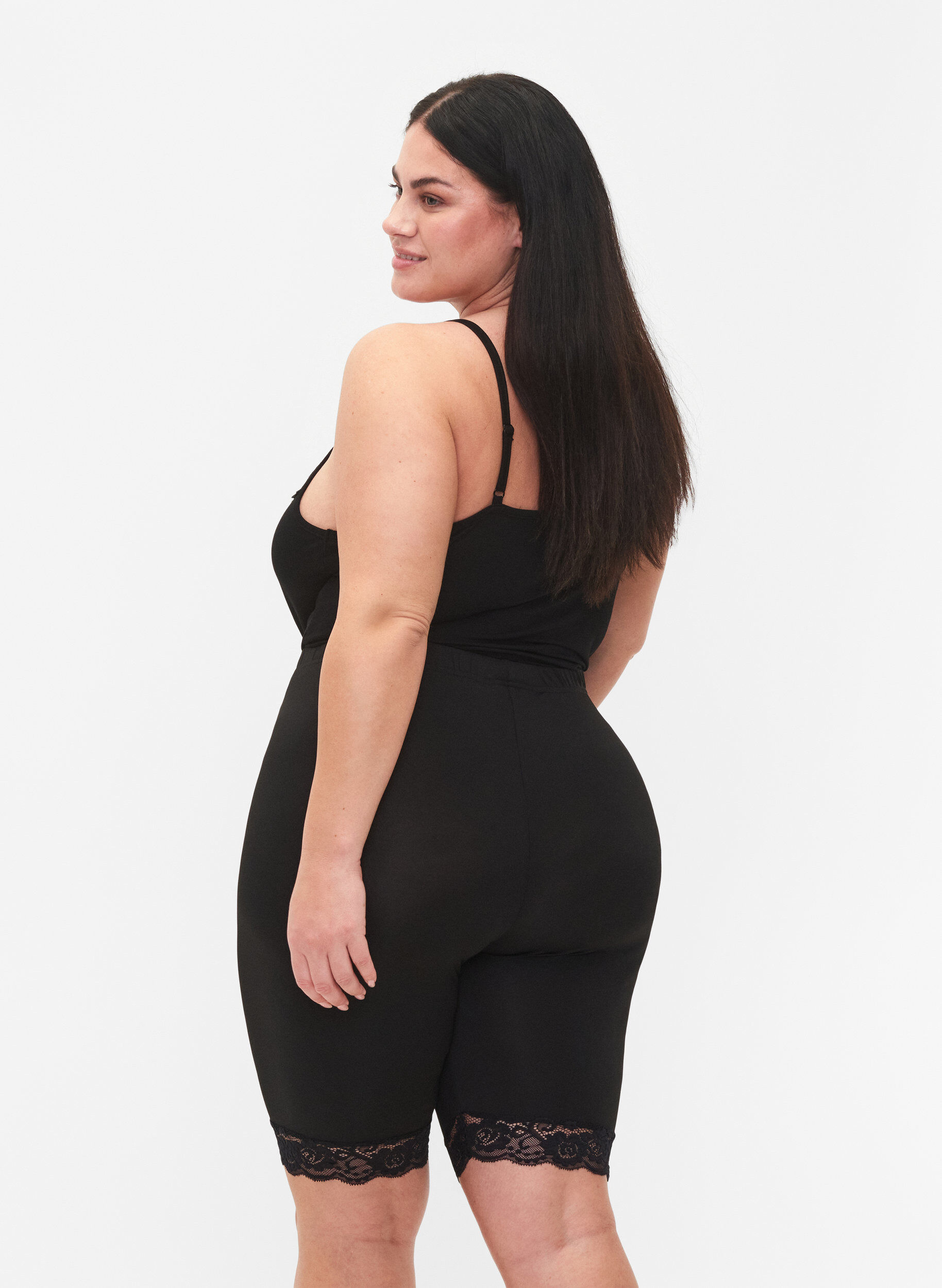 Zizzi 2-pack cykelshorts med spetskant, Black / Black, Model image number 1