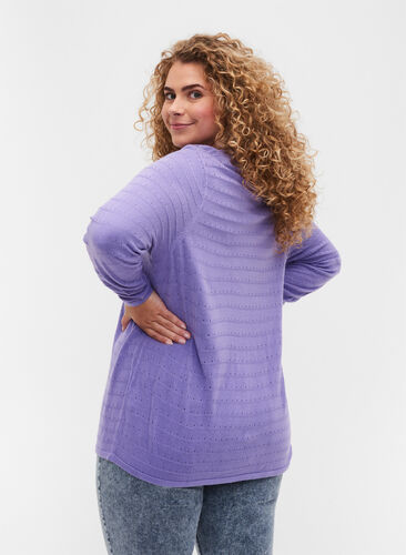 Stickad tröja med strukturerat mönster och rund hals, Paisley Purple, Model image number 1