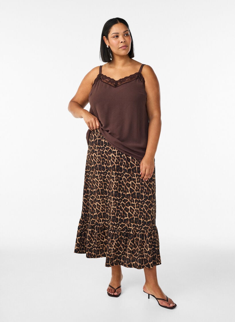 L&aring;ngkjol med knytsk&auml;rp och volangkant, Svart, Model image number 0