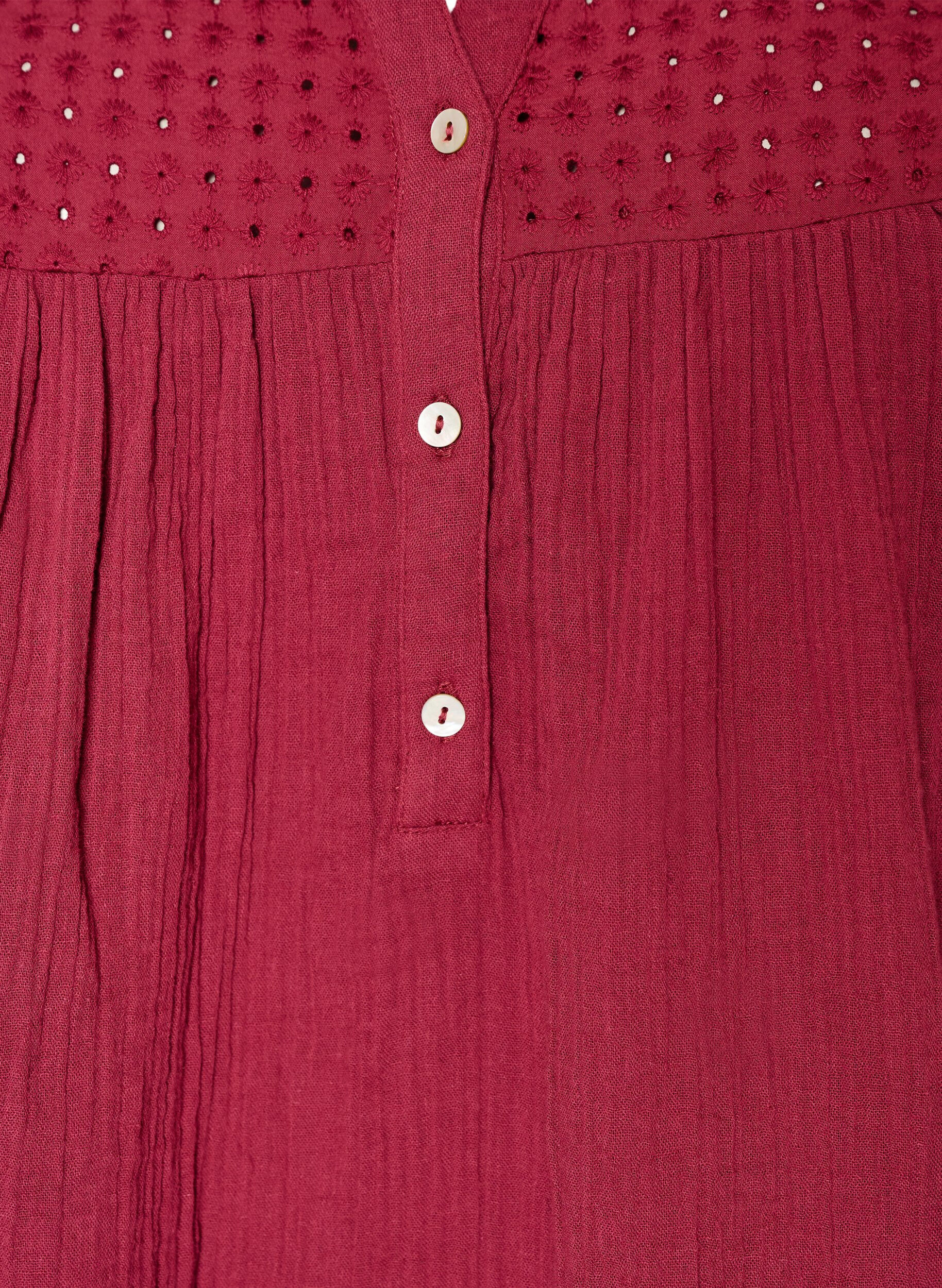 ZizziTunika i bomullsmuslin med broderie anglaise, R&ouml;d, Packshot image number 2