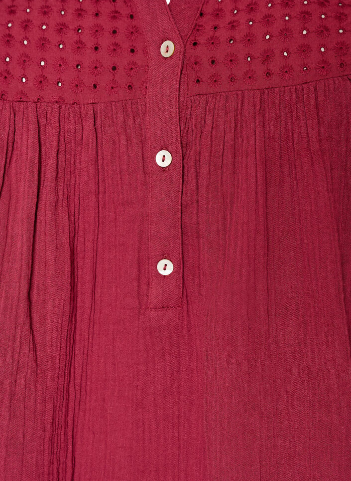 Tunika i bomullsmuslin med broderie anglaise, R&ouml;d, Packshot image number 2