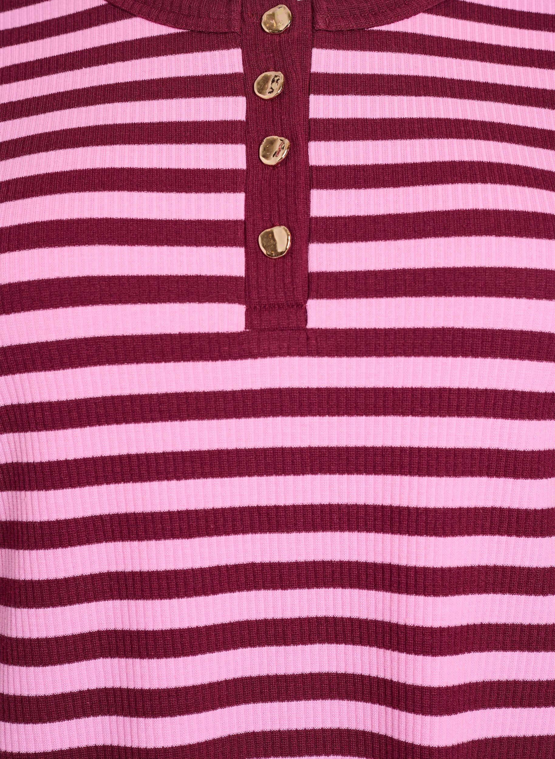 Zizzi Randig jerseyblus med ribbstickad textur, Rosa, Packshot image number 2
