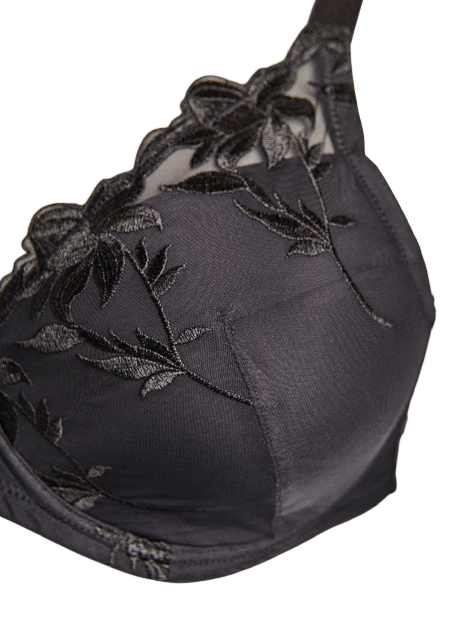 Zizzi Vadderad bygel-bh med broderi, Svart, Packshot image number 2