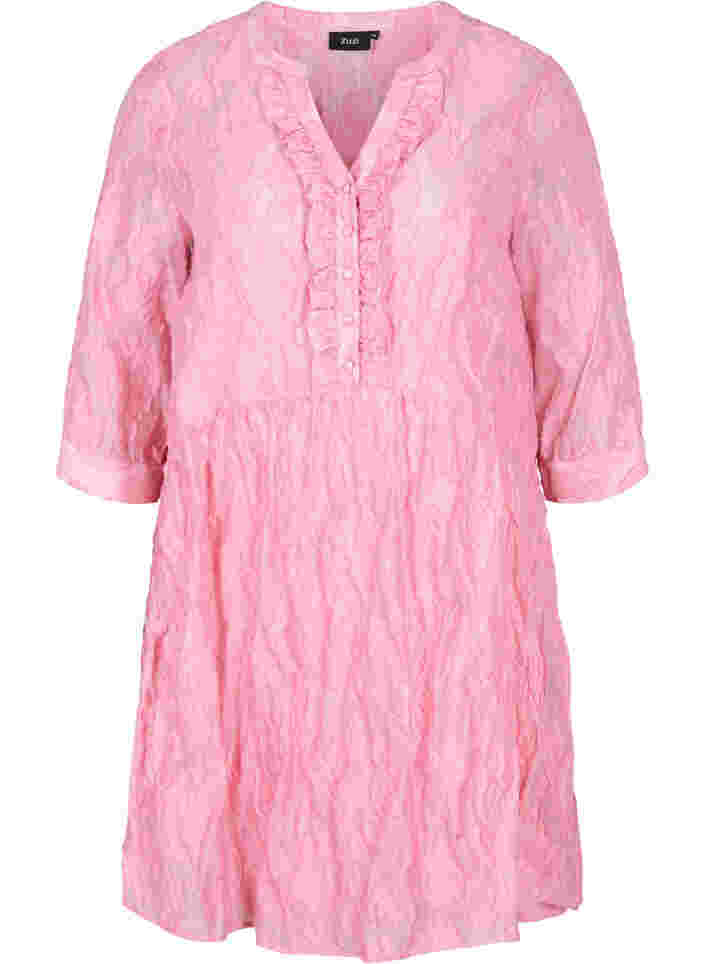 A-linjeformad jacquardklänning med volanger, Cashmere Rose, Packshot image number 0