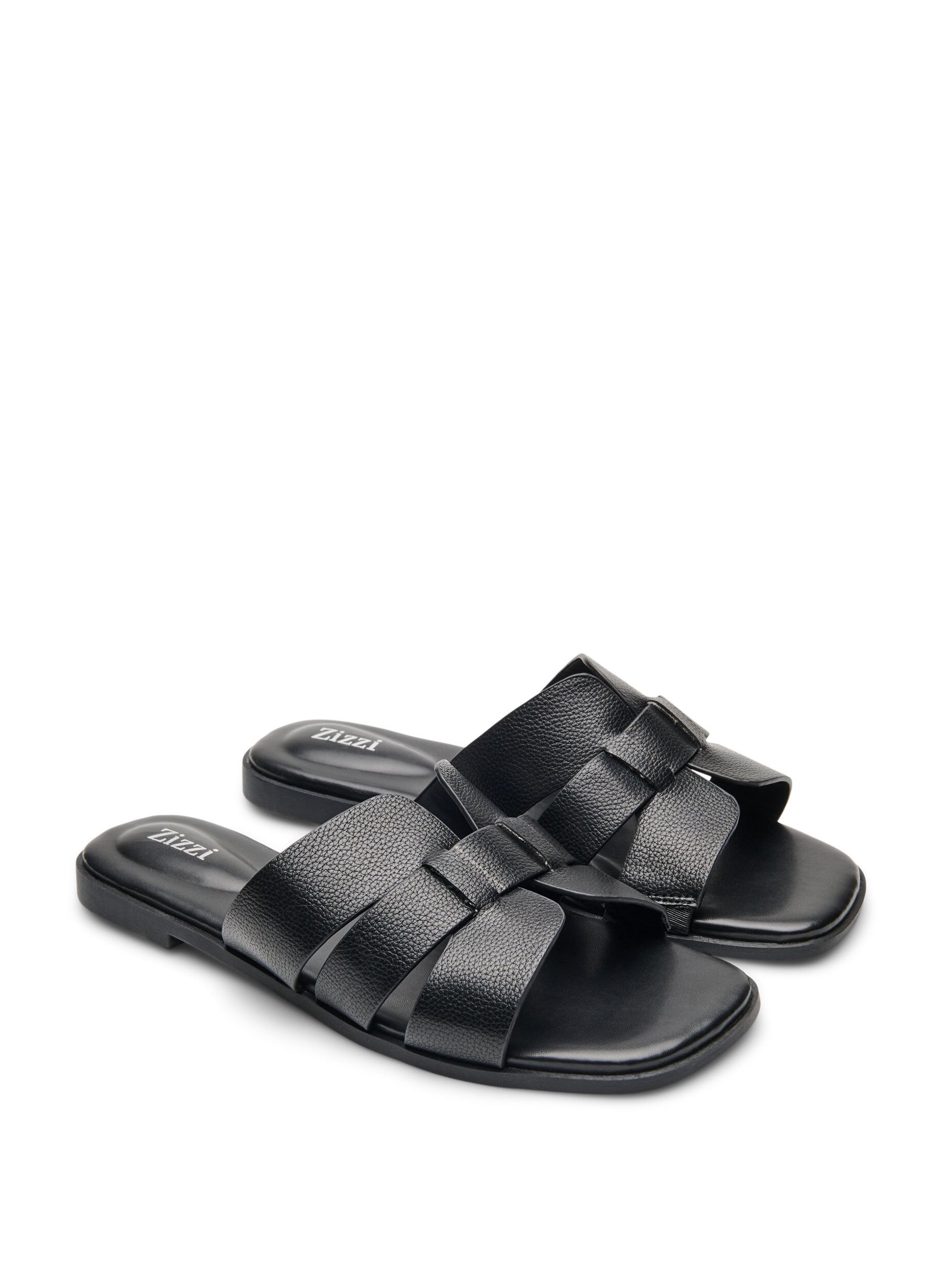 Zizzi Sandal med breda remmar och fyrkantig t&aring;, Svart, Packshot image number 1