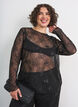 Blus i mesh med blommor och paljetter, Svart, Model image number 0