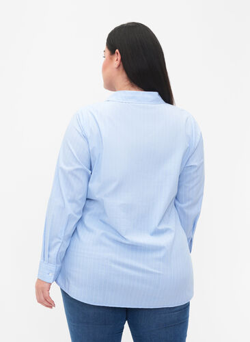 Skjorta i bomullsmix, Blue w. White Stripe, Model image number 1