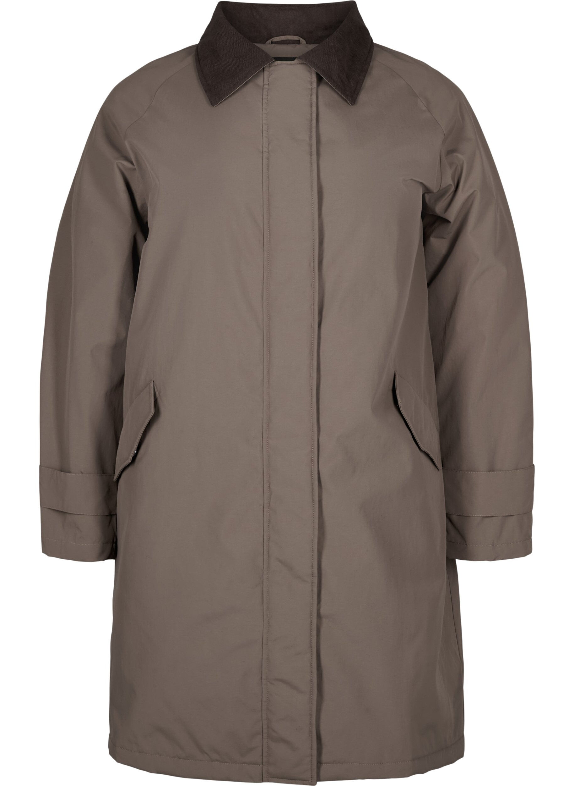 Zizzi &Ouml;verg&aring;ngskappa med sammetskrage och fickor, Chocolate Chip, Packshot image number 0