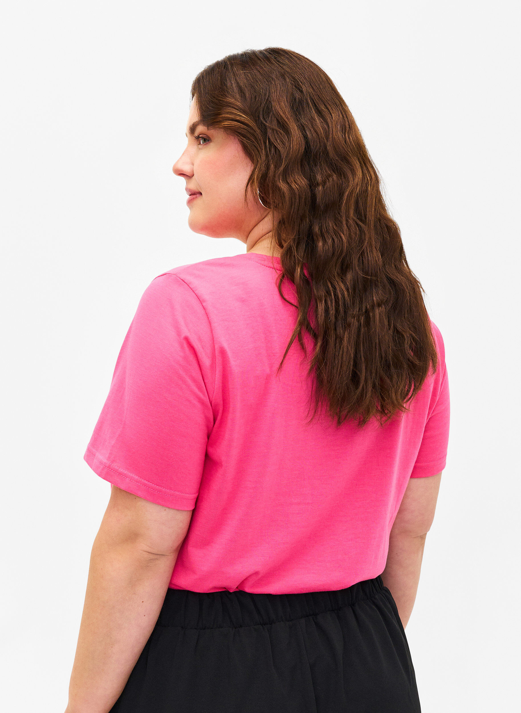 Zizzi FLASH - T-shirt med rund halsringning, Hot Pink, Model image number 1