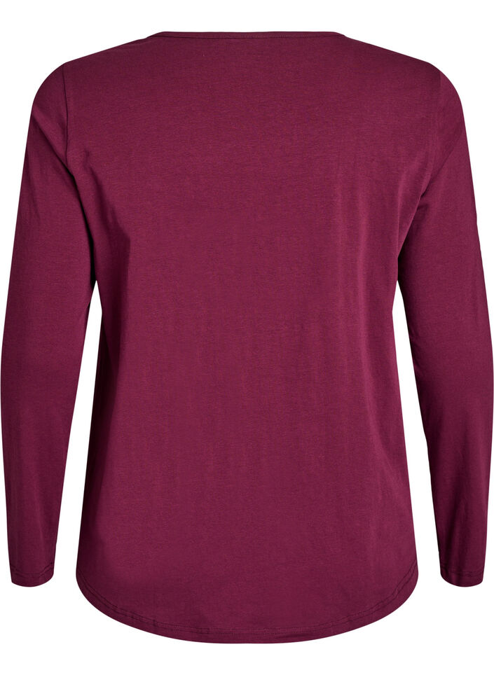 Nattlinne i bomull med tryck framtill, Mörk Bordeaux, Packshot image number 1