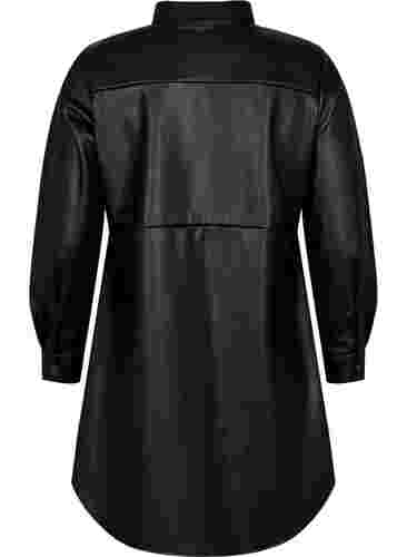 Lång skjorta i läderimitation, Black, Packshot image number 1