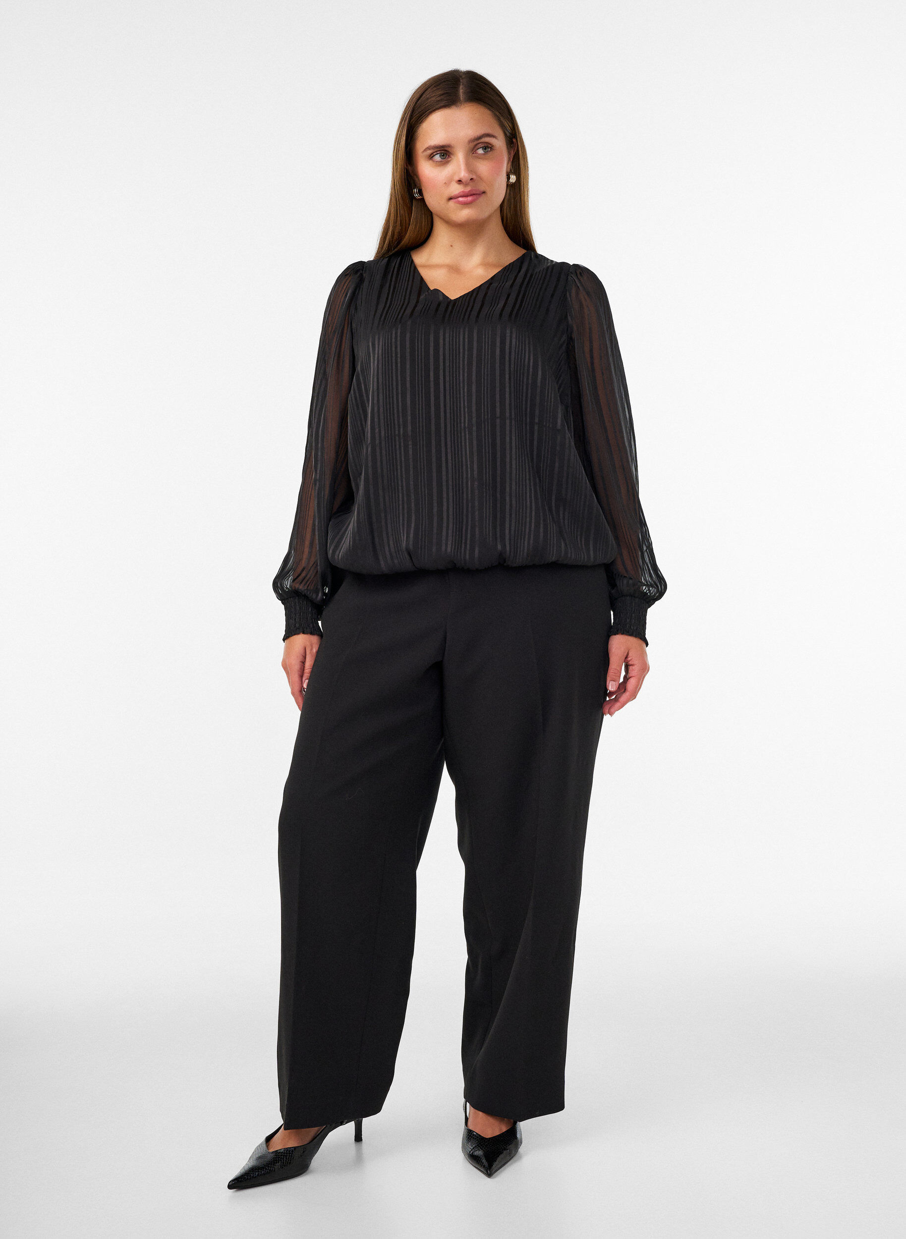 ZizziRandig blus med ballongform, Svart, Model image number 1