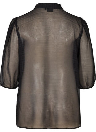Transparent skjorta med 3/4 puffärmar, Black, Packshot image number 1