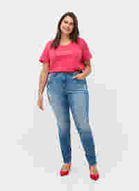 Amy jeans med super slim fit och slitna detaljer och knappar, Light blue, Model