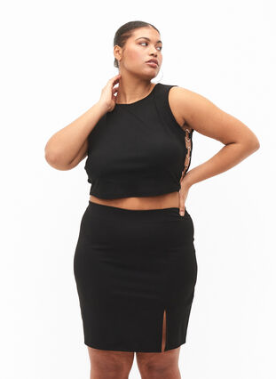Slim fit kjol med slits, Black, Model image number 0