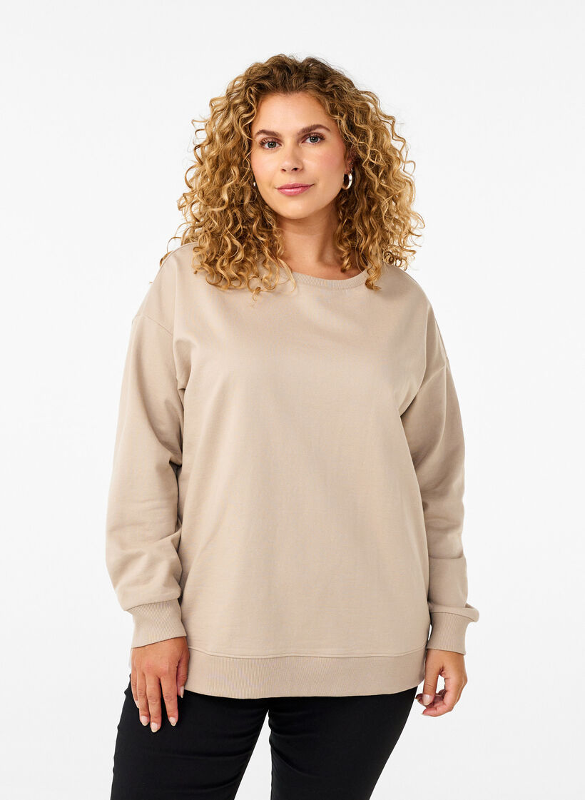 Sweatshirt med rund halsringning, Simply Taupe, Model image number 0