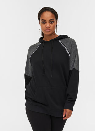 Sweatshirt med huva och ficka, Black, Model image number 0