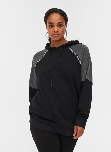 Sweatshirt med huva och ficka, Black, Model image number 0