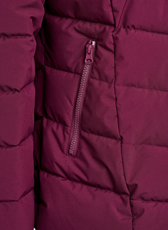 Kort pufferjacka med huva, M&ouml;rk Bordeaux, Packshot image number 3