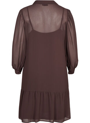 Långärmad klänning med knappstängning, Fudge, Packshot image number 1