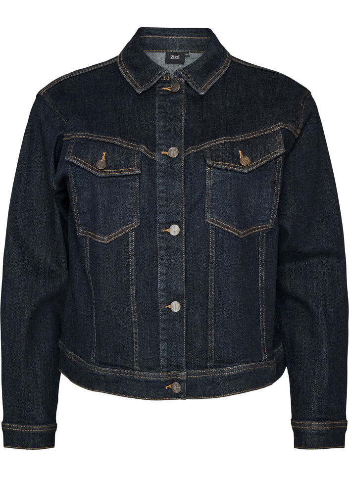 Klassisk jeansjacka med kontrasts&ouml;mmar, Bl&aring;, Packshot