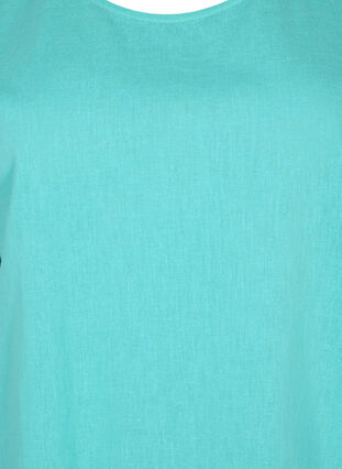 Kortärmad blus i bomullsmix med linne, Turquoise, Packshot image number 2