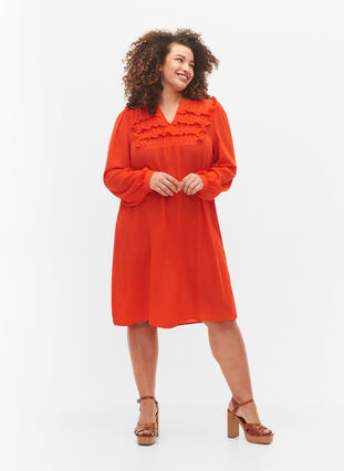 Långärmad klänning med volanger, Orange.com, Model image number 2