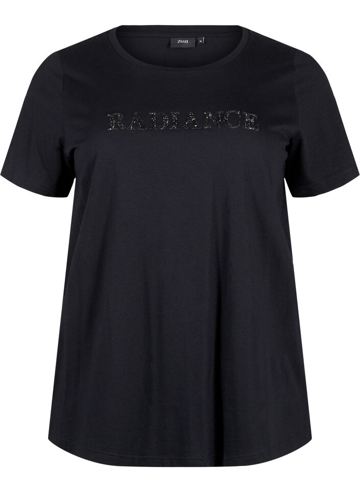 T-shirt i bomull med strassmotiv, Black w. Radiance, Packshot image number 0