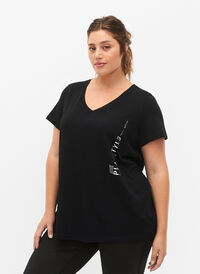 Tränings-t-shirt i bomull med tryck, Black w. Playstyle, Model