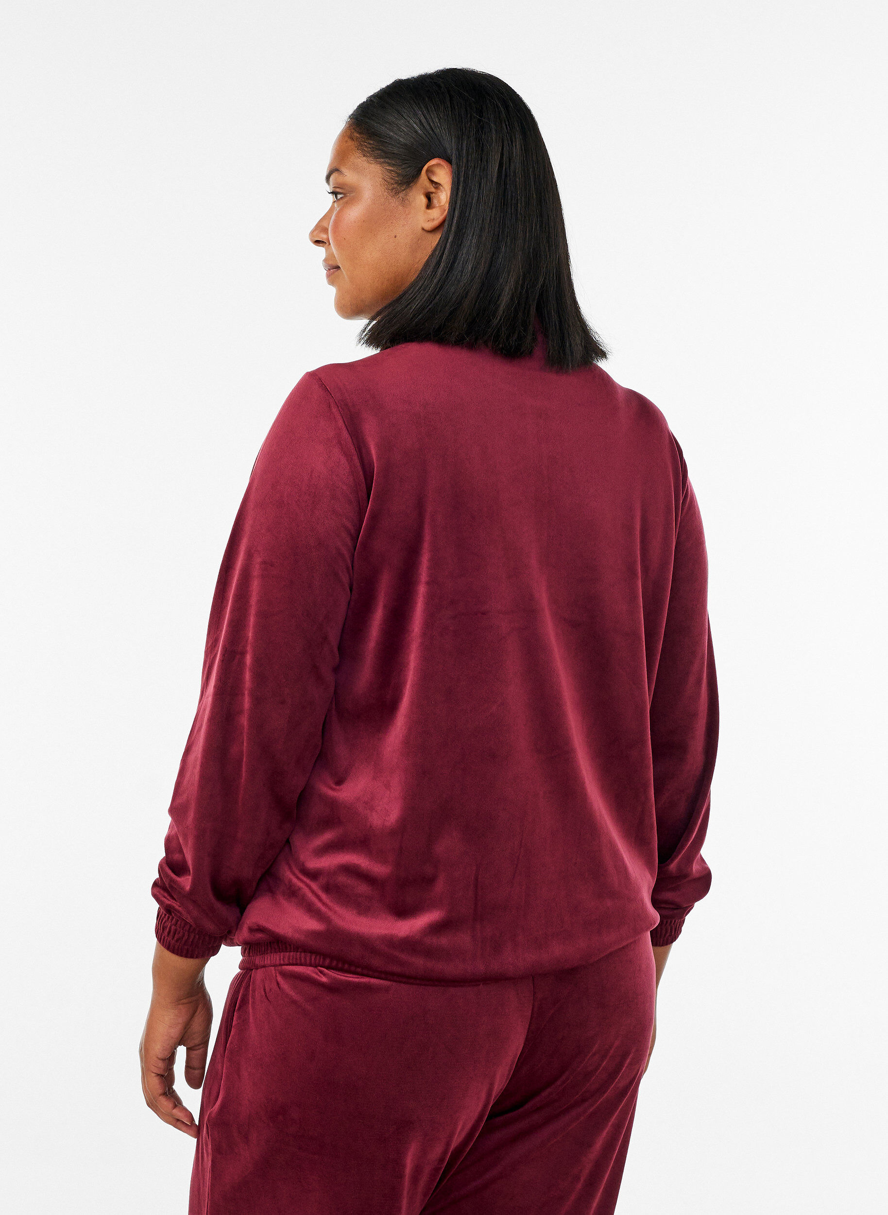 ZizziKofta i mjuk velour med dragkedja och h&ouml;g krage, R&ouml;d, Model image number 2